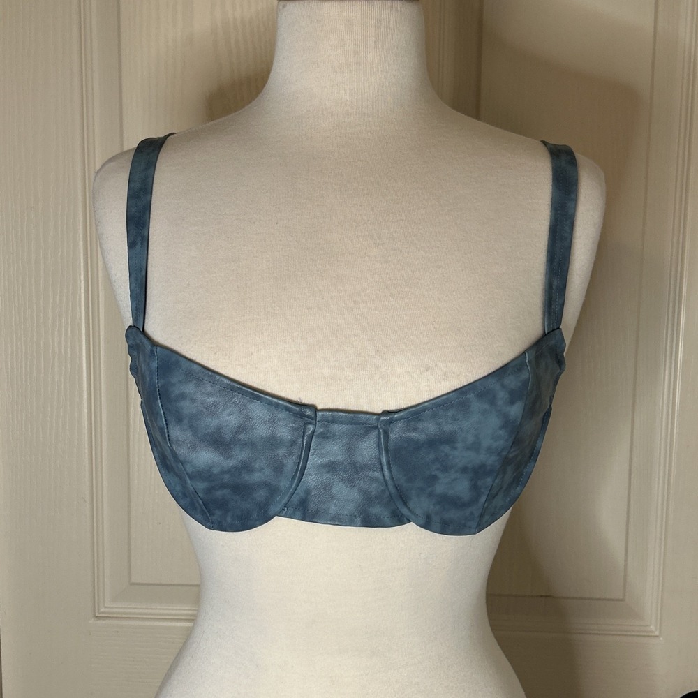 Pretty little thing blue Faux leather bra top women's size 6